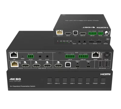 5x1 HDMI/USB-C 4K60 Seamless Presentation Switch with HDBaseT 3.0 70m Out, Dante, USB Switching