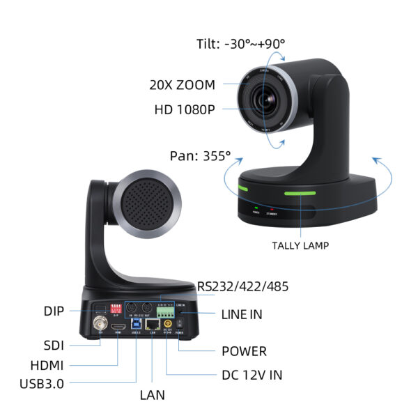 AV Pro FHD PTZ Camera 20x Zoom, NDI, USB3.0, HDMI, SDI, LAN - Image 3