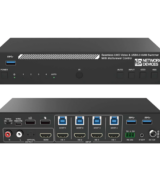 4 x 1 KVM Switcher with Multiview, USB3, 4K60 UHD, RS232 Control, Audio Out with Volume Control