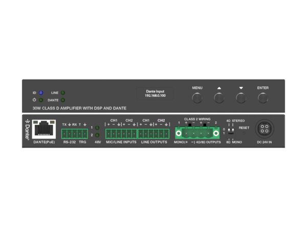 Networked Class-D Amplifier 30W 8/4 Ohm POE/24v Powered with Dante and DSP - Image 5