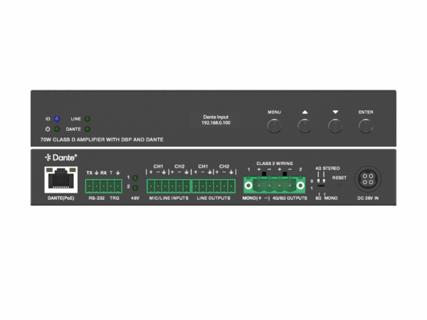Networked Class-D Amplifier 70W 8/4 Ohm POE/24v Powered with Dante and DSP - Image 5